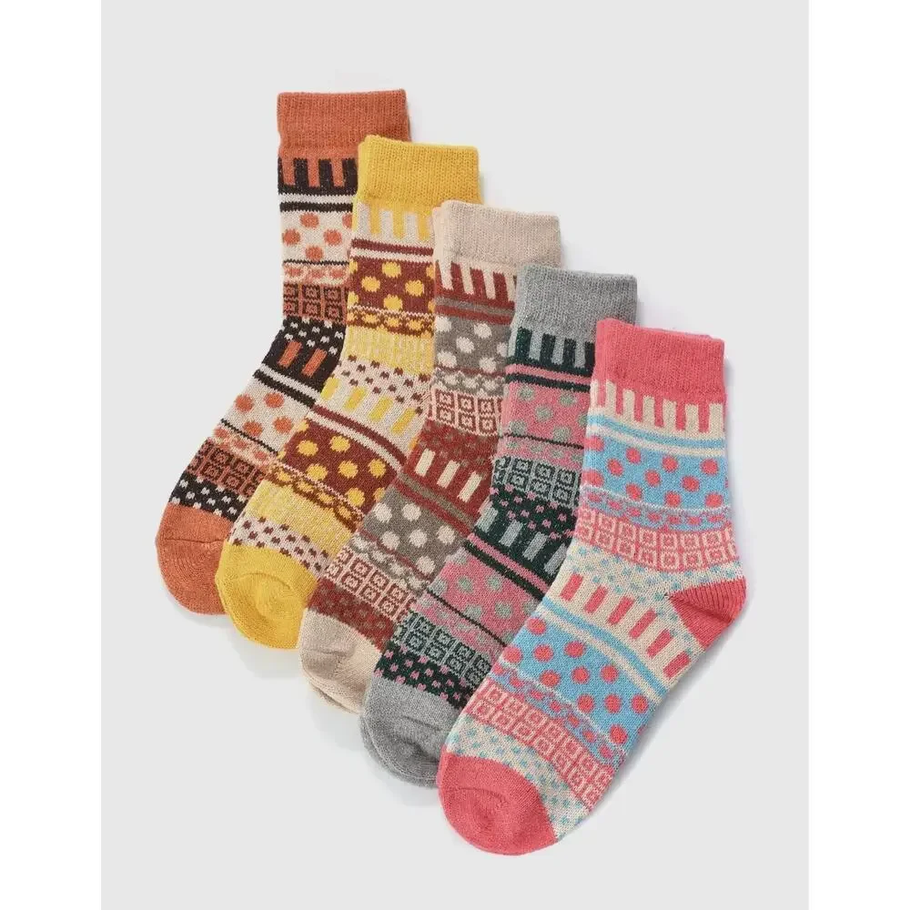 Rufia - 5 Pairs Bohemian Wool-Blend Socks Set